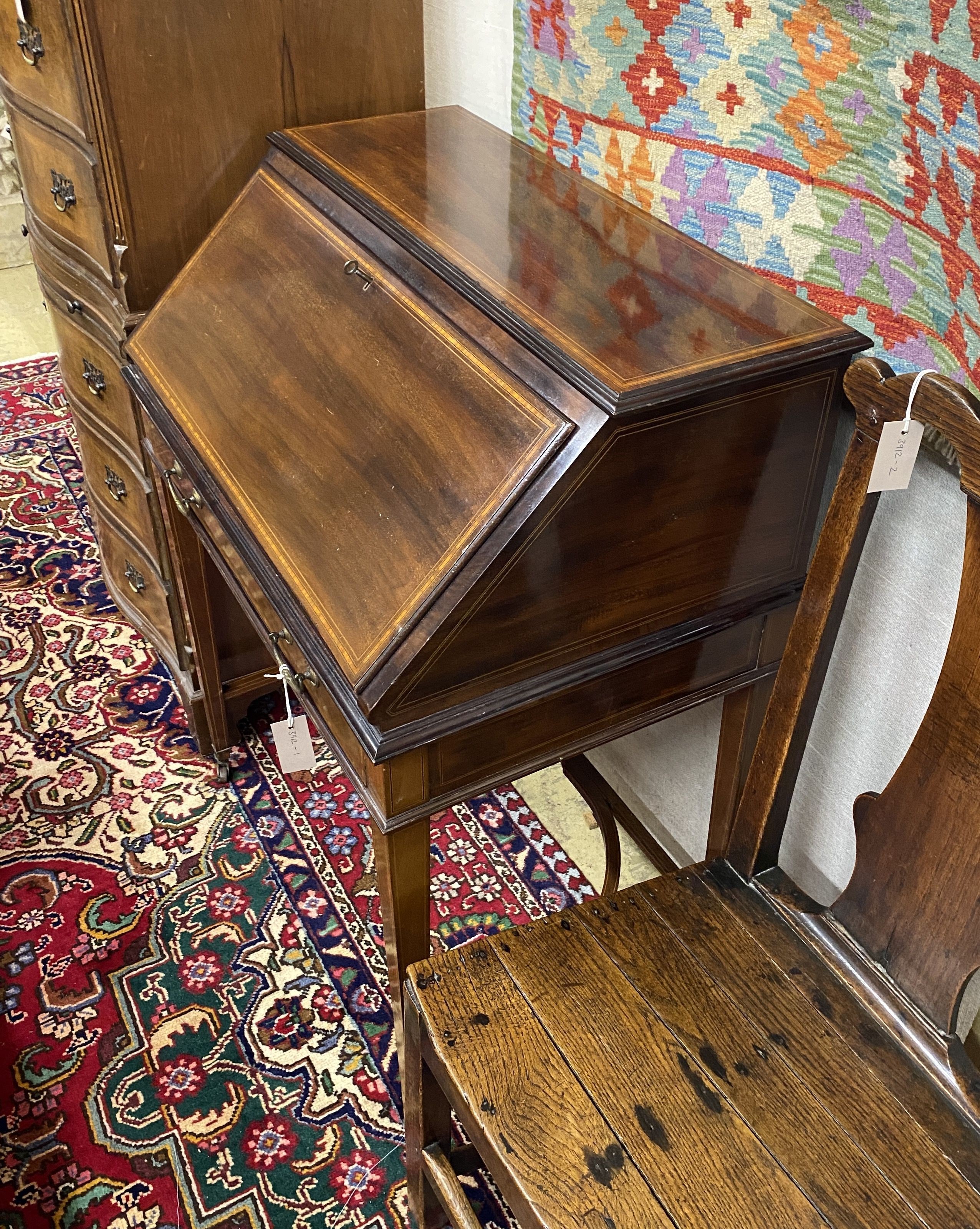 An Edwardian satinwood banded mahogany bureau, width 75cm, depth 47cm, height 96cm